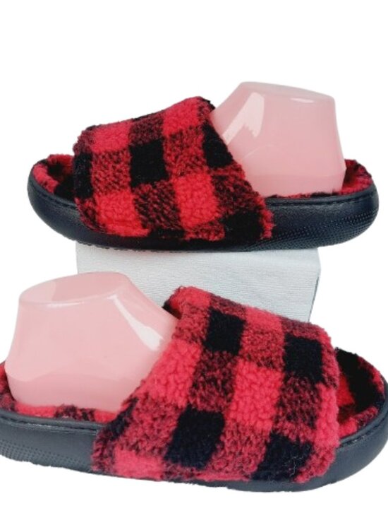 Crocs Men\'s Black Varsity Red Classic Cozzzy Buffalo Plaid Slide Slippers Size 8 main image 5